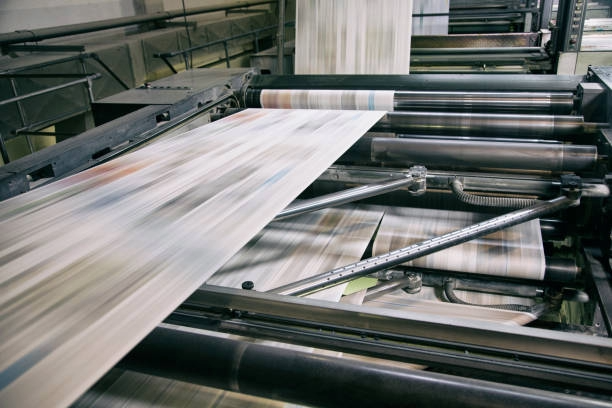 Newspaper running off a web offset coldset printing press